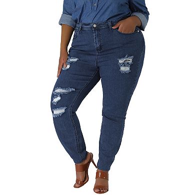 Women's Plus Size High Rise Skinny Ripped Distressed Legging Jeans