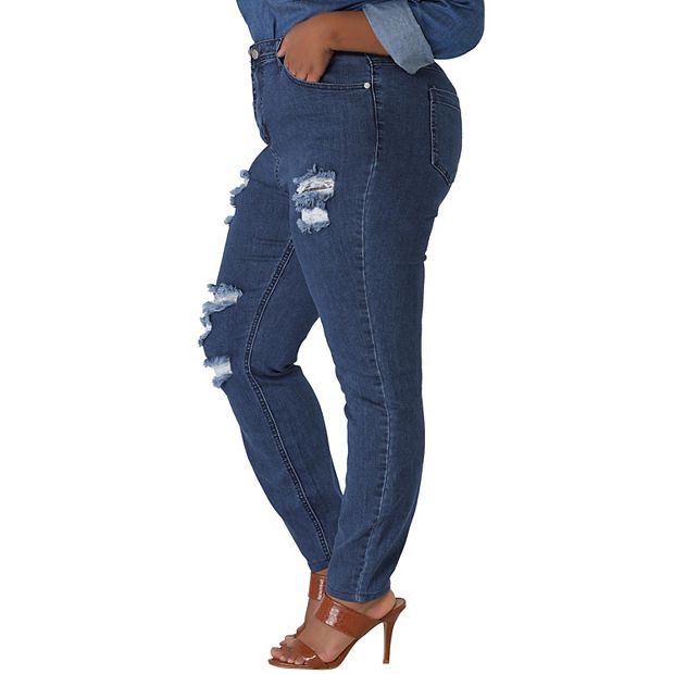 Women's Plus Ripped Distressed High Waisted Mom Jeans