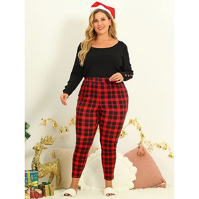 Women's Plus Size Slim Stretch Plaid Christmas Pajamas Sleeppant