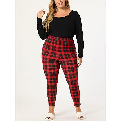 Women's Plus Size Slim Stretch Plaid Christmas Pajamas Sleeppant