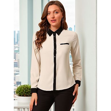 Women's Color Block Button Down Long Sleeve Work Shirt