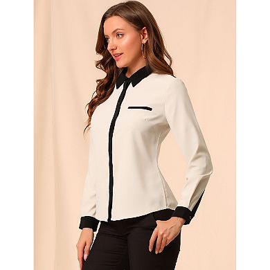 Women's Color Block Button Down Long Sleeve Work Shirt