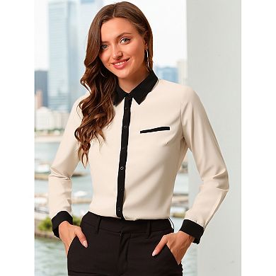 Women's Color Block Button Down Long Sleeve Work Shirt