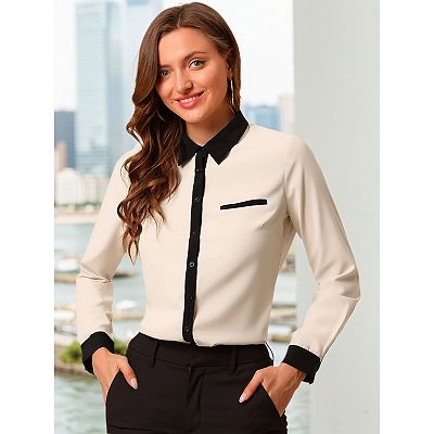 Women's Color Block Button Down Long Sleeve Work Shirt