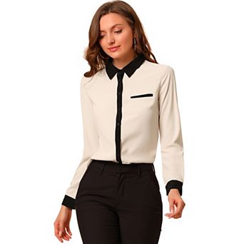 Women's Color Block Button Down Long Sleeve Work Shirt