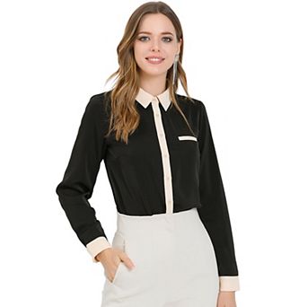 Women's Color Block Button Down Long Sleeve Work Shirt