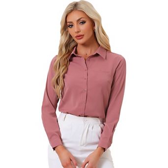 Women's Color Block Button Down Long Sleeve Work Shirt