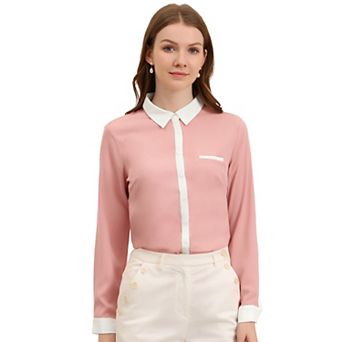 Women's Color Block Button Down Long Sleeve Work Shirt