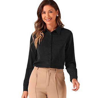 Women's Color Block Button Down Long Sleeve Work Shirt