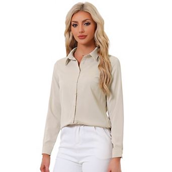 Women's Color Block Button Down Long Sleeve Work Shirt
