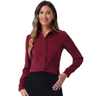 Women's Color Block Button Down Long Sleeve Work Shirt