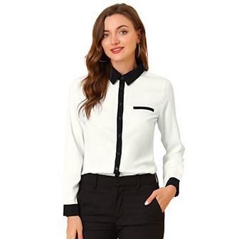 Women's Color Block Button Down Long Sleeve Work Shirt