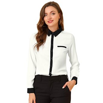 Women's Color Block Button Down Long Sleeve Work Shirt