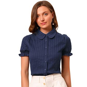 Women's Cotton Frilled Top Turndown Collar Solid Blouse