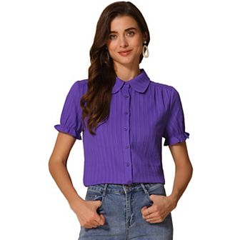 Women's Cotton Frilled Top Turndown Collar Solid Blouse