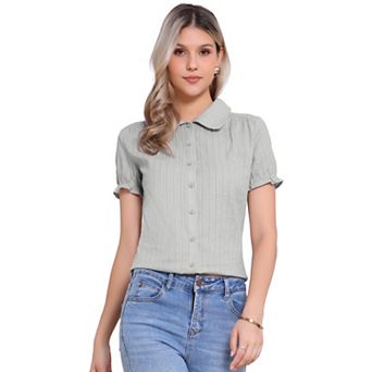 Women's Cotton Frilled Top Turndown Collar Solid Blouse