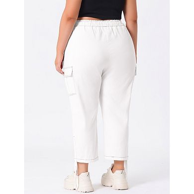 Women's Plus Size Drawstring Elastic Waist Cargo Pants with Pockets