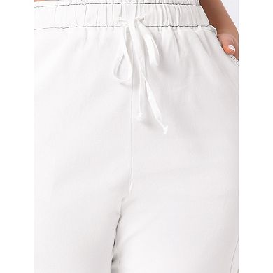 Women's Plus Size Drawstring Elastic Waist Cargo Pants with Pockets