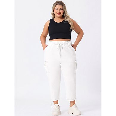Women's Plus Size Drawstring Elastic Waist Cargo Pants with Pockets