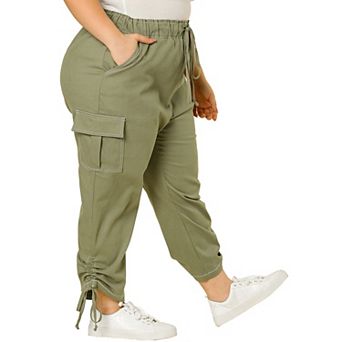 Women's Plus Size Drawstring Elastic Waist Cargo Pants with Pockets