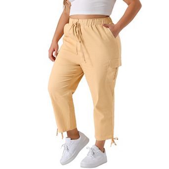 Women's Plus Size Drawstring Elastic Waist Cargo Pants with Pockets