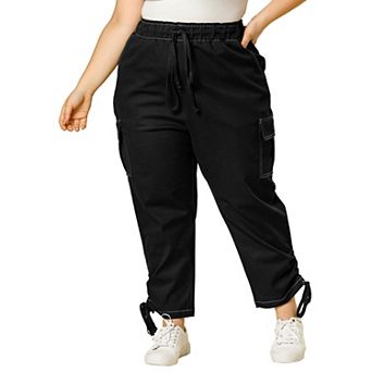 Women's Plus Size Drawstring Elastic Waist Cargo Pants with Pockets