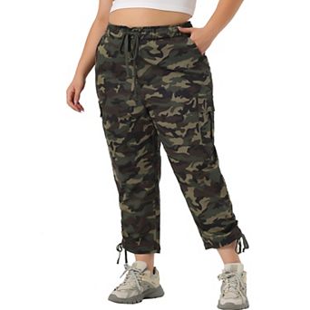 Women's Plus Size Drawstring Elastic Waist Cargo Pants with Pockets