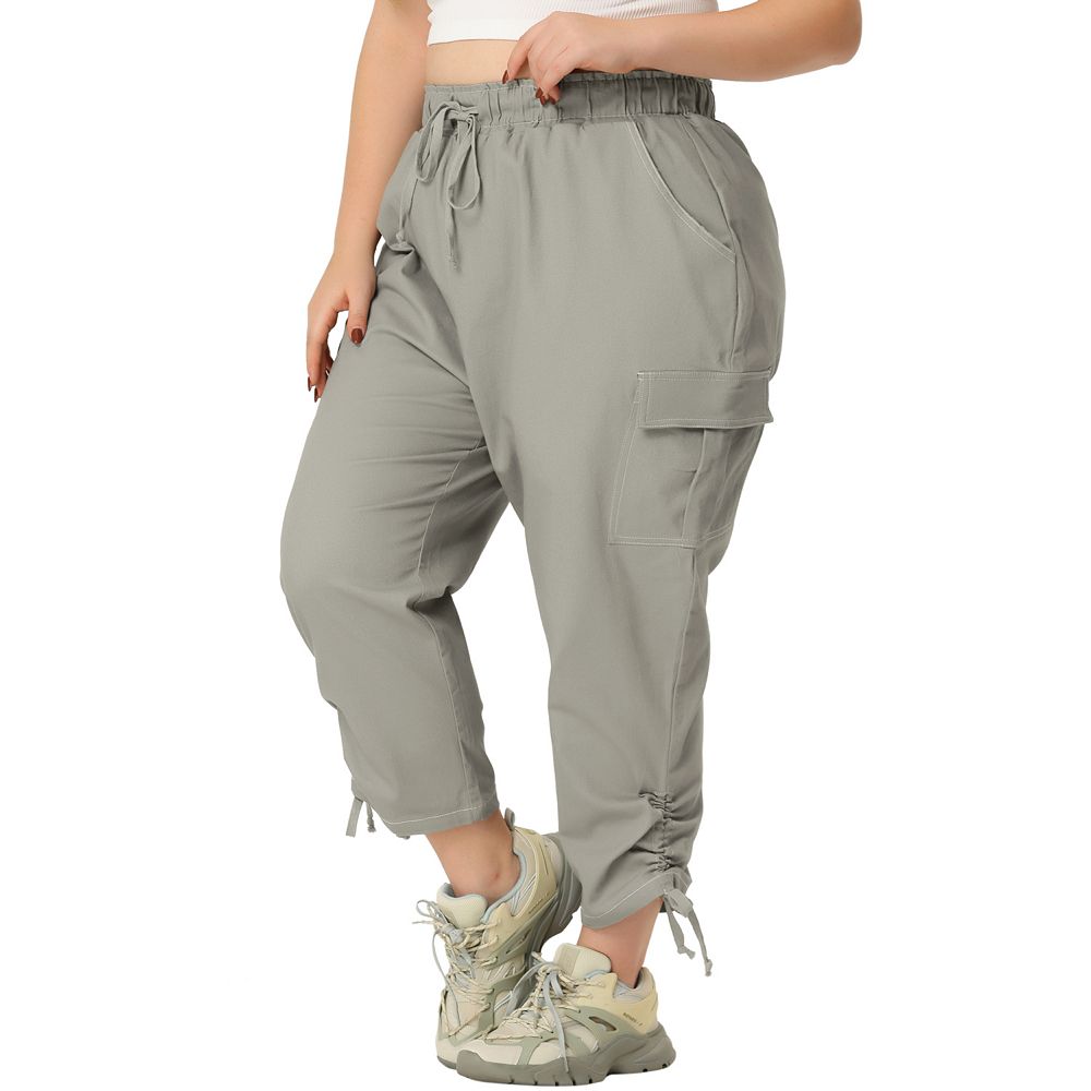 Women's Plus Size Drawstring Elastic Waist Cargo Pants with Pocket