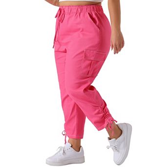 Women's Plus Size Drawstring Elastic Waist Cargo Pants with Pockets
