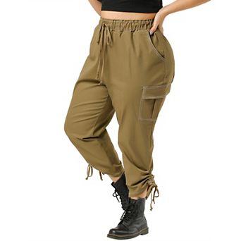 Women's Plus Size Drawstring Elastic Waist Cargo Pants with Pockets