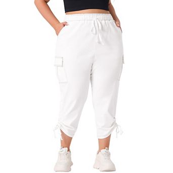 Women's Plus Size Drawstring Elastic Waist Cargo Pants with Pockets
