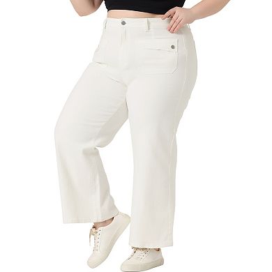 Women's Plus Size Wide Leg Stretch Washed Palazzo Pants Jeans