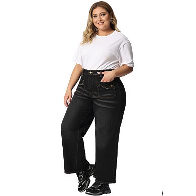 Women's Plus Size Wide Leg Stretch Washed Palazzo Pants Jeans