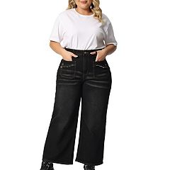 Agnes Orinda Women's Plus Size Jeans Zipper Back Yoke Stretch Roll Up Cuff  Denim Pants Blue 3X