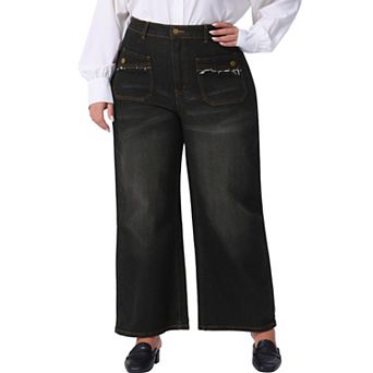 Women's Plus Size Wide Leg Stretch Washed Palazzo Pants Jeans