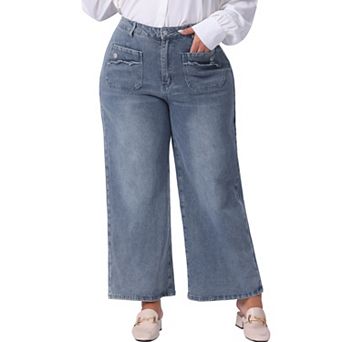 Women's Plus Size Wide Leg Stretch Washed Palazzo Pants Jeans