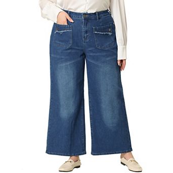 Women's Plus Size Wide Leg Stretch Washed Palazzo Pants Jeans