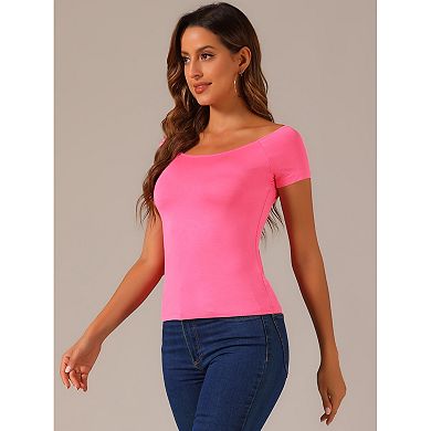 Women's Short Sleeves Off The Shoulder Hipbone Length Solid Blouse