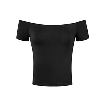 Women's Short Sleeves Off the Shoulder Hipbone Length Solid Blouse