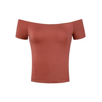 Women's Short Sleeves Off the Shoulder Hipbone Length Solid Blouse