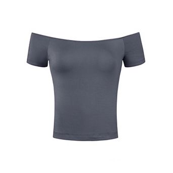 Women's Short Sleeves Off the Shoulder Hipbone Length Solid Blouse