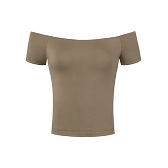 Women's Short Sleeves Off the Shoulder Hipbone Length Solid Blouse