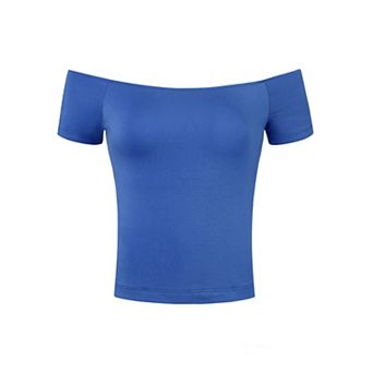 Women's Short Sleeves Off the Shoulder Hipbone Length Solid Blouse