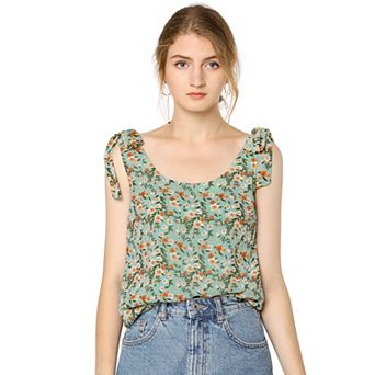 Women's Summer Floral Blouse Bow Tie Decor Casual Tank Tops