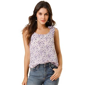 Women's Summer Floral Blouse Bow Tie Decor Casual Tank Tops