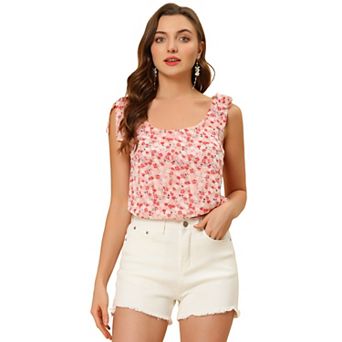 Women's Summer Floral Blouse Bow Tie Decor Casual Tank Tops