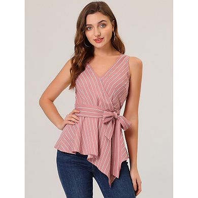 Women's Summer Tops Sleeveless V Neckline Wrap Tie Waist Tops