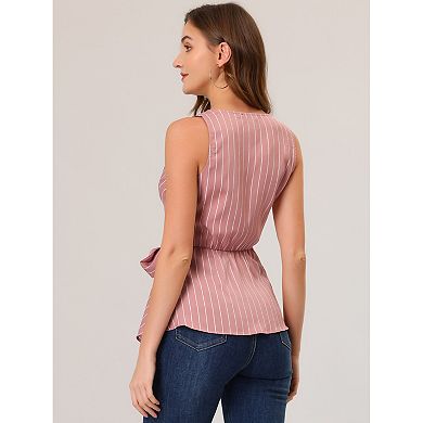 Women's Summer Tops Sleeveless V Neckline Wrap Tie Waist Tops