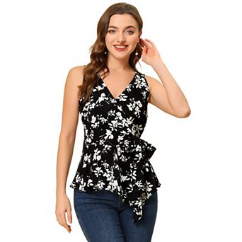 Women's Summer Tops Sleeveless V Neckline Wrap Tie Waist Tops