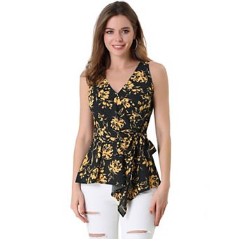 Women's Summer Tops Sleeveless V Neckline Wrap Tie Waist Tops